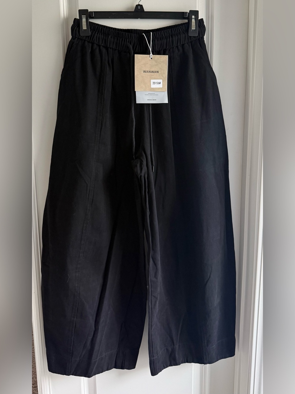 WANWAN Black Wide Leg Chino Drawstring Pants